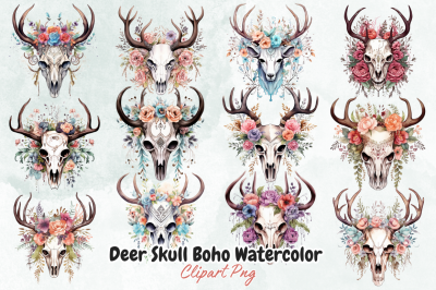 Deer Skull Boho Watercolor Sublimation