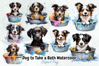 Dog to Take a Bath Watercolor Clipart