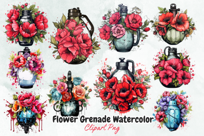 Flower Grenade Watercolor Sublimation