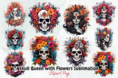 Skull Queen with Flowers Sublimation