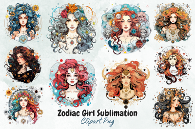 Zodiac Girl Sublimation Clipart Bundle