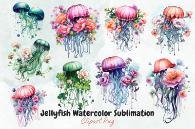 Jellyfish Watercolor Sublimation Clipart