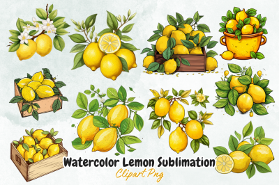 Lemon Watercolor Sublimation Clipart