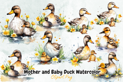 Mother and Baby Duck Watercolor Bundle