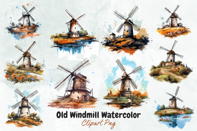 Old Windmill Watercolor Sublimation