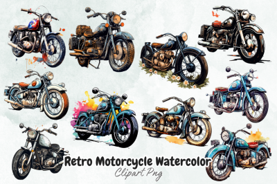 Retro Motorcycle Watercolor Clipart