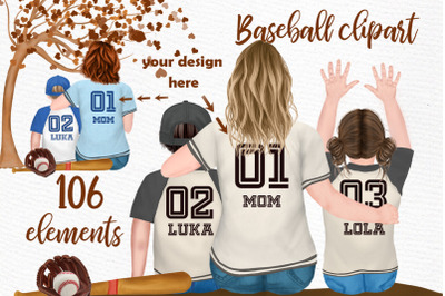 Baseball mom clipart Mother and kids,Siblings clipart Family