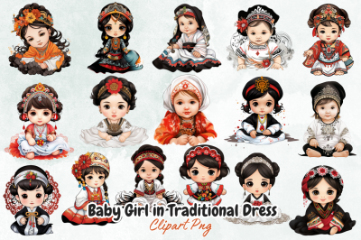 Baby Girl in Traditional Dress Clipart