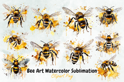 Bee Art Watercolor Sublimation Clipart