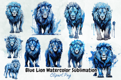 Blue Lion Watercolor Sublimation Clipart