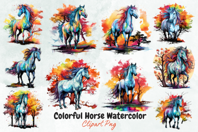 Colorful Horse Watercolor Clipart