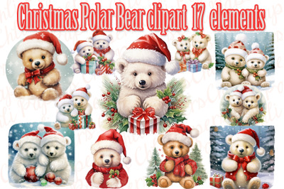 Christmas Polar Bear clipart,Christmas bears Png,Holiday Png