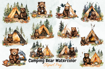 Camping Bear Watercolor Sublimation