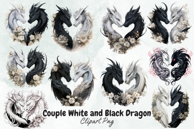 Couple White and Black Dragon Clipart