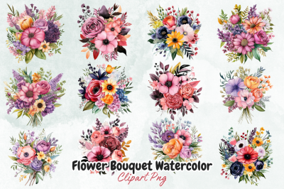 Flower Bouquet Watercolor Clipart Bundle