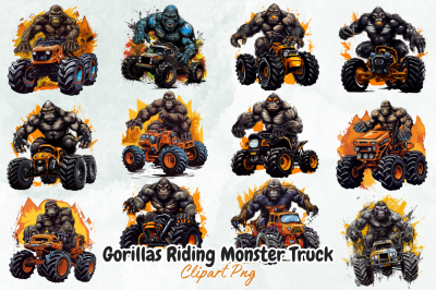 Gorillas Riding Monster Truck Clipart