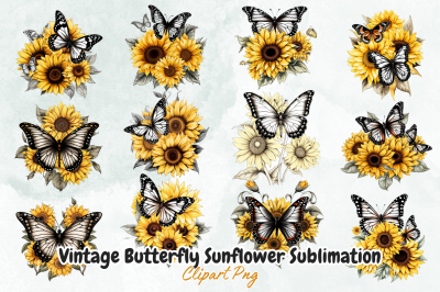 Vintage Butterfly Sunflower Sublimation