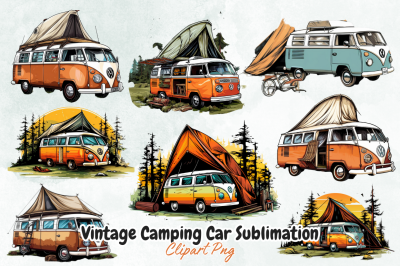 Vintage Camping Car Sublimation Clipart