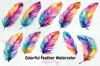 Colorful Feather Watercolor Clipart