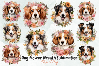 Dog Flower Wreath Sublimation Clipart