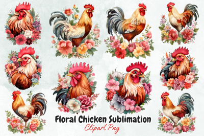 Floral Chicken Sublimation Clipart