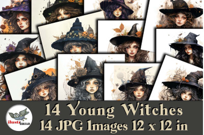 14 Young Beautiful Witches Halloween Illustrations