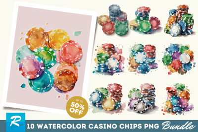 Watercolor Casino Chips Clipart Bundle