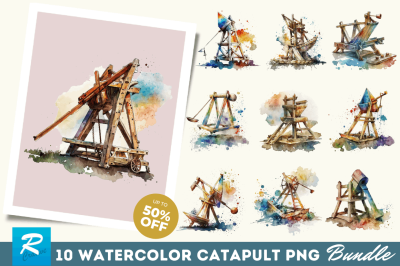 Watercolor Catapult Clipart Bundle