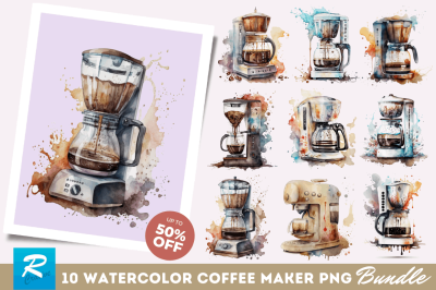 Watercolor Coffee Maker Clipart Bundle