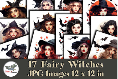 17 Beautiful Fairy Halloween Witches Illustrations  Volume 1