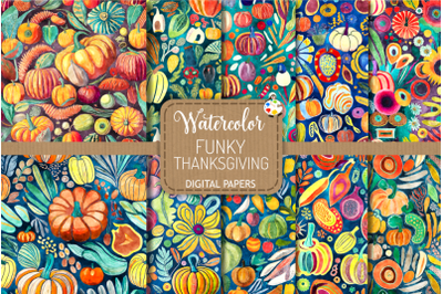 Watercolor Funky Thanksgiving Digital Pattern Papers