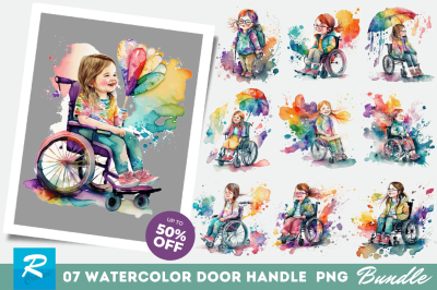 Watercolor Girl with Disability Clipart Bundle