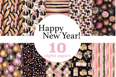 Black And Pink Digital Paper | Happy New Year Seamless Paper