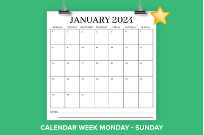 2024 Square Monday to Sunday 12x12 Calendar