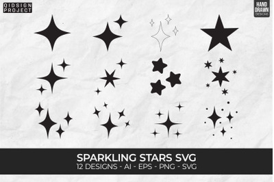 12 Sparkling Stars Svg, Sparkle SVG Bundle, Star Clipart