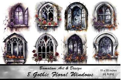 8 Gothic Floral Windows