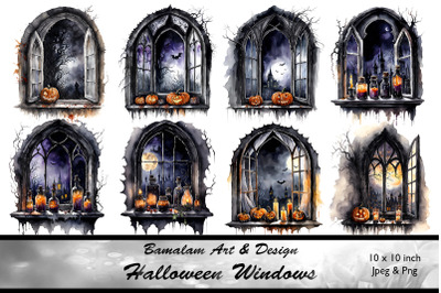 8 Halloween Window Illustrations