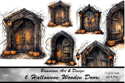 6 Halloween Wooden Door Illustrations