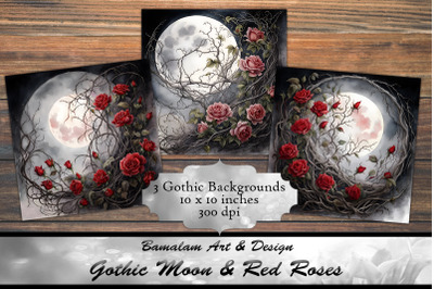 3 Gothic Moon &amp; Red Rose Vine Backgrounds