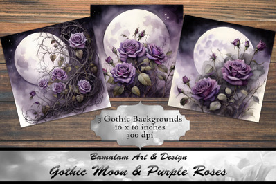 3 Gothic Moon &amp; Purple Rose Backgrounds