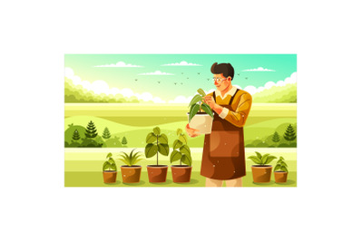 Young Gardener Taking Care of Plants Illustration
