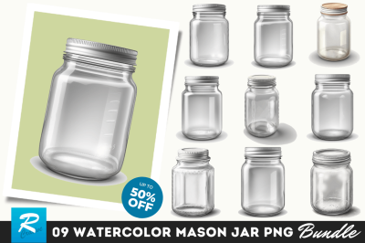 Watercolor Mason Jar Clipart Bundl