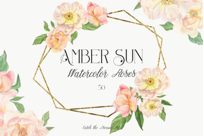 Amber Sun Roses Watercolor Floral Clipart