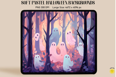 Cute Ghosts In Forest Pastel Halloween