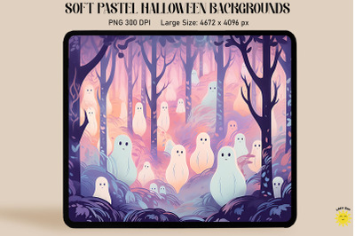 Cute Ghosts In Forest Pastel Halloween