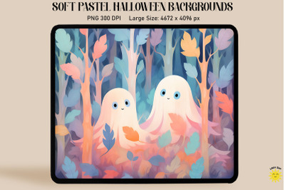 Cute Ghosts In Forest Pastel Halloween