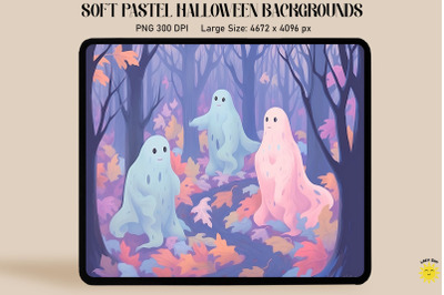 Cute Ghosts In Forest Pastel Halloween