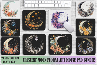 Crescent Moon Floral Art Mouse Pad