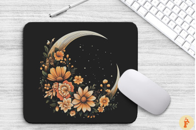 Vintage Crescent Moon And Flowers