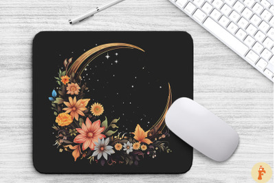 Vintage Crescent Moon And Flowers